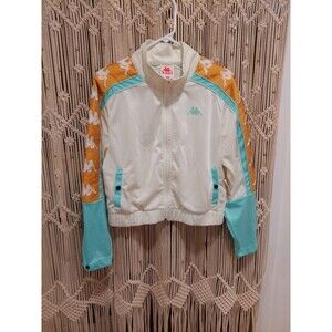 NWT Kappa track jacket with logo taping in white, aqua, and bronze  Large Read